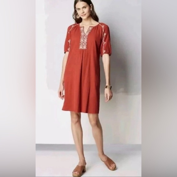 J. Jill Dresses & Skirts - J. Jill Boho Embroidered Midi Dress Coral Orange L Flowy Summer Resort